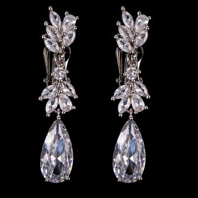 China Factory Direct Sale TRENDY Tassel Leaf Long Wedding Cubic Zircon Water Drop Earrings Women Jewelry Accessories for sale