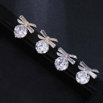 China Fashion Daily Wear Clear CZ Glitter Bowknot Women Stud Earrings Jewelry Accessories for sale