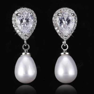 China TRENDY Fashion Zircon Women's Zircon Drop Pearl Earrings For Women Wedding Jewelry for sale