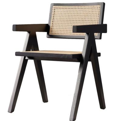 China Wholesale Cooling Ash Set Of 4 Restaurant Cane Wood Hotel Luxury Modern Black Rattan Dining Chair With Arms for sale