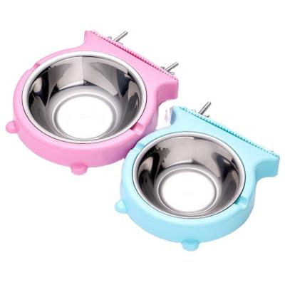 China Wholesale Plastic Viable Separated Easy Clean Separate Hanging Pet Bowl Adjustable Pet Bowl Feeder Stainless Steel Pet Bowl for sale