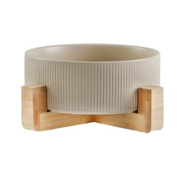 China New Design Colorful Viable Ceramic Bamboo Shelf Maker Double Pet Bowl Dog Bowl With Stand for sale