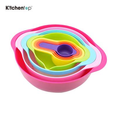 China Hot Stocked Amazon Selling Home Instruments 8pcs Colorful Plastic Measuring Cups With Strainer for sale