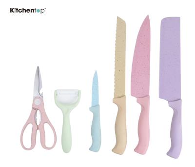 China Amazon Sustainable Hot Selling Eco-Friendly Colorful 6pcs Kitchen Knife Set With Non-stick Coating for sale