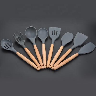 China Eco - Friendly Wooden Handle 8pcs Kitchen Utensil Set Sustainable for sale