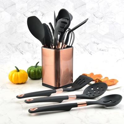 China Eco-friendly 13pcs Silicone Holder Stainless Steel Copper Coating Kitchen Tools Set Sustainable for sale