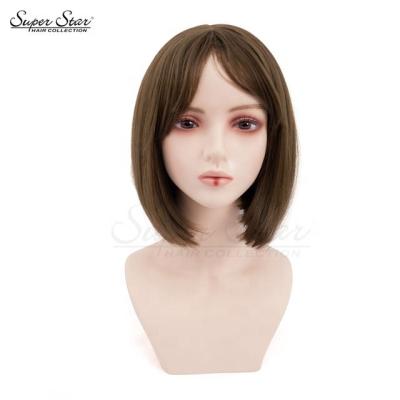 China Gold Handwoven Body Wave Superstar Factory HD Synthetic Products Fiber Wigs Front Short Straight Hair Neat Head 10 Inches for sale