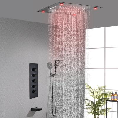 China Without Sliding Bar Ceiling Mounted Modern Multi Function Modern Fashion Waterfall Mixer Solid Brass Matte Black Shower Set With LED Lamp Bathtub Faucet YLBT403 for sale