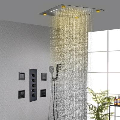 China Without Slide Bar Popular Hotel Wall Mounted 4 In 1 Led Rain Chrome Top Shower System Mixer Kits With SPA Massage Body Jets YLBT402 for sale