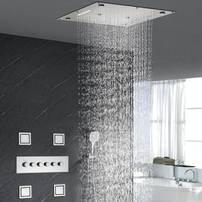 China Without Slide Bar 19 Inch Recessed Smart Spray Top Color Change Led Chrome Thermostatic Rain Shower System Mixers Kits With LED Light YB502 for sale