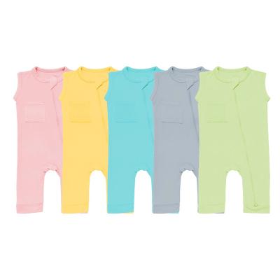 China Cozy Baby Clothes Bamboo Fiber Baby Romper Double Zippers One Piece Pajamas Summer Sleeveless Baby Clothes Colorful for sale