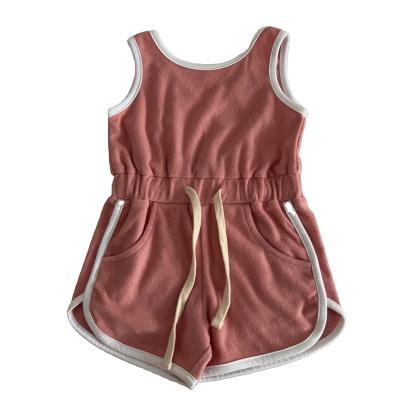 China Cozy baby clothes fashional terry towel solid color baby romper costume girls outfit soft sleeveless comfy custom style moving styles for sale