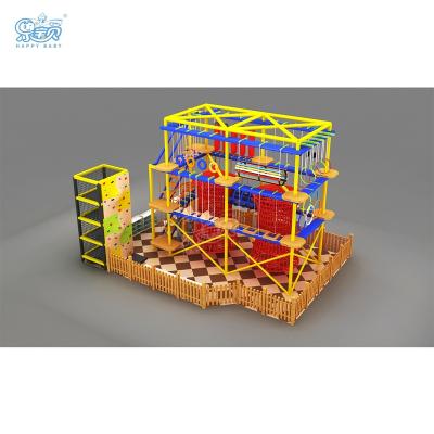 China Wooden Happy Baby Shopping Mall Attractive Rope Course For Sale 90M2 Rope Course With Zip line Kid Popular High Rope Course Equipment's for sale