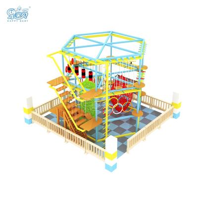 China Wooden Shopping Mall Attractive Jungle Rope Course Manufacturer Kids Playland Jungle Style Rope Course Indoor High Ropes Course for sale