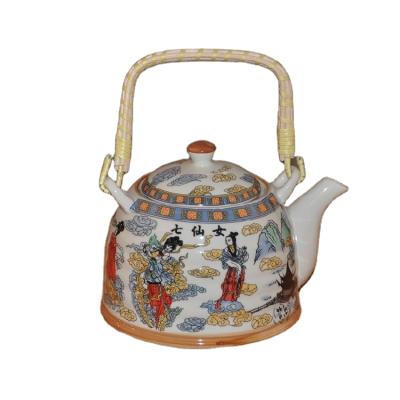 China Viable Restaurant Heat-resistant Chinese Style Hotel Large Capacity Simple Household Teapot With Handle Ceramic Teapot for sale