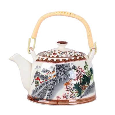 China Viable Hot Selling 900ml Chinese Style Teapot Wholesale Teapot Landscape Series Ceramic Drinkware Decal Printing Big Size Teapot for sale