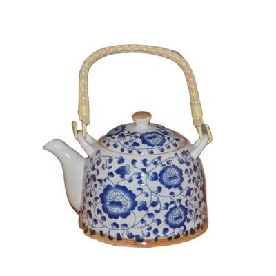 China 600ML Hotel Sustainable Large Restaurant Household Simple Chinese Style Blue And White Heat Resistant Teapot With Handle Ceramic Teapot for sale