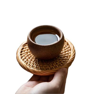 China Bamboo Woven Hard Meal Mat Thermal Insulation Mat Decorative Mat Household Ins Style Japanese Style Hand DIY Sustainable Rattan Coaster for sale