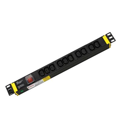 China PC Module UL94V-0 IEC C13 10 Way Rack Mount PDU Power Strip Unflammable Black Switched PDU Socket For Data Center for sale