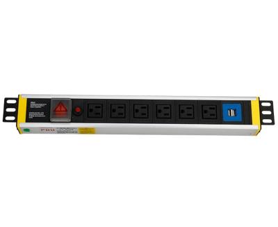 China PC Module UL94V-0 6 Way PDU Power Distribution Unflammable Strip With Overload Switch Surge Protection USB Charger Rack Mount PDU for sale