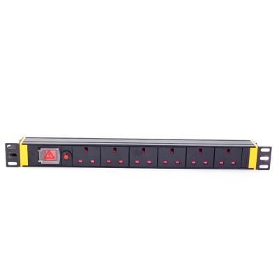 China PC Module UL94V-0 Yosun Metal Rack Mount 1U PDU Power Strip Unflammable Heavy Duty Base UK PDU With Switch And Overload Protection for sale