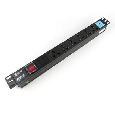 China PC Module Unflammable UL94V-0 1u 19 Inch EU Type 6 Way Rack Mountable Power Strip Rack Mounted PDU Socket With Surge Protection for sale