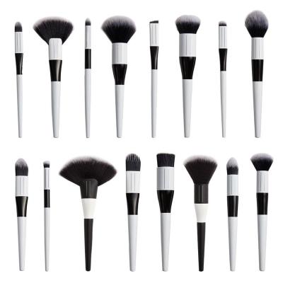 China Angular Blush DX Black and White Professional Makeup Brushes Set 16PCS Private Label Custom Logo Travel Makeup Brush Kit for sale