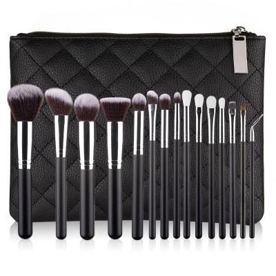 China Angular Blush DX Black 15pcs Professional Makeup Brushes Classic Power Brush Make Up Beauty Tools Leather Case Soft Synthetic Hair Brush Set for sale