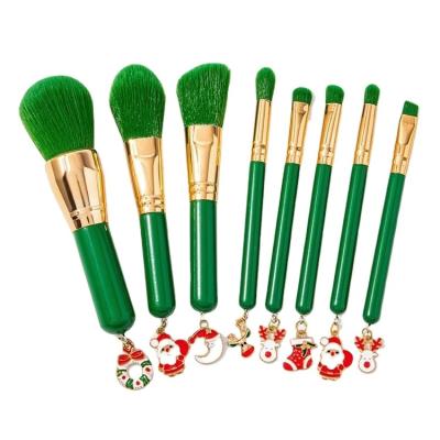 China Angular Blush DX New Arrivals Green Wooden Handle 8pcs Christmas Makeup Brush Set for sale