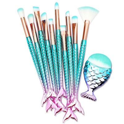 China Angular Blush DX 11PCS Mermaid Makeup Brush Set with Colorful Fishtail Handle for sale