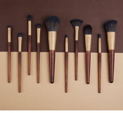 China Angular Blush DX Label 10PCS 2023 Hot Selling Customized Makeup Brush Set Customized Logo Goat Hair Wooden Handle Wholesale Powder Blush Brush for sale