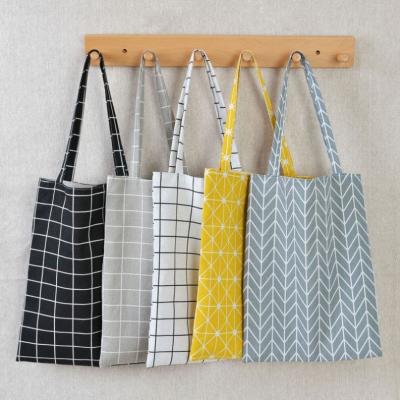 China Wholesale fashion cotton female student shoulder plaid durable reusable canvas single shopping bag for sale