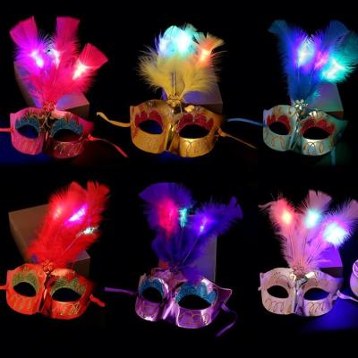 China Halloween PP Feather Glowing LED Mask Painted Princess Party Dance Mask For Bar for sale