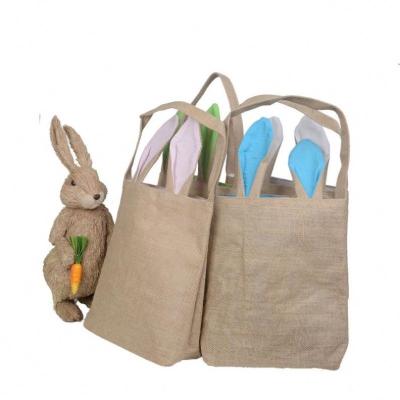 China 10 Styles Cotton Canvas Easter Bunny Ears Basket Bag For Easter Gift Packing Easter Handbag For Kid Festival Fine Candy Gift for sale