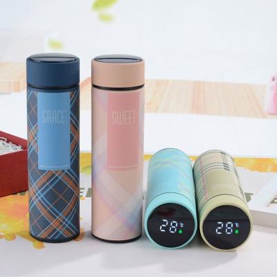 China Custom large capacity fashion grid commercial standby LED temperature display double layers 304 stainless steel insulation bottle for sale