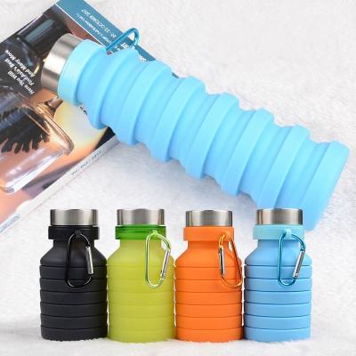 China 550ML 19oz Silicone Viable Portable Collapsible Water Bottle Folding Water Bottle Folding Travel Coffee Bottle Drinking Cups for sale