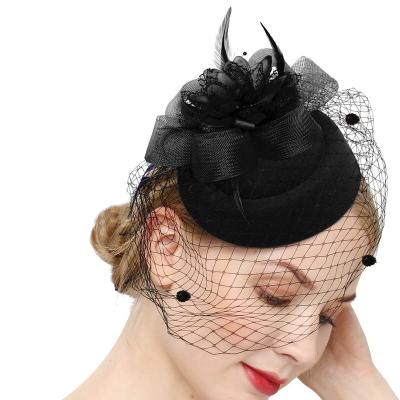 China Women 20s 50s Vintage Pillbox Kentucky Derby Flower Veil Wedding Party Tea Hat Fascinator Hat for sale