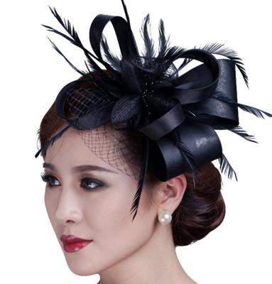 China Cambric Feather Fascinator Hat Wedding Evening Party Derby Hat with Veil Feather for sale