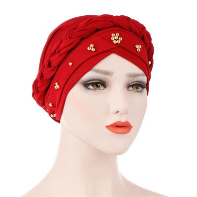 China Twist Braid Turban Hat Woman Turban Headwear Muslim Ethnic Hat Chemo Cancer Sleep Hat Headwrap Hair Cover Hijab Headscarf for sale