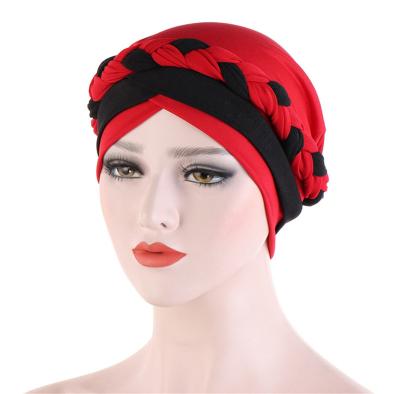 China Woman Satin Boho Muslim Twist Braid Hair Head Chemo Cancer Sleep Turban Skullies Beanies Scrub Cap Hat for sale