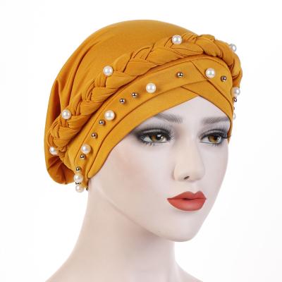 China Pearl Cotton Women Hair Turban Braid Chemo Cancer Sleep Skullies Beanies Turban for sale