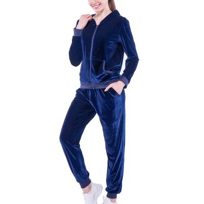 China Velour Tracksuit For Women 2021 Custom Zip Up Fashion 2 Piece Sportswear With Pocket Sweatsuit Set Jogging Suit for sale