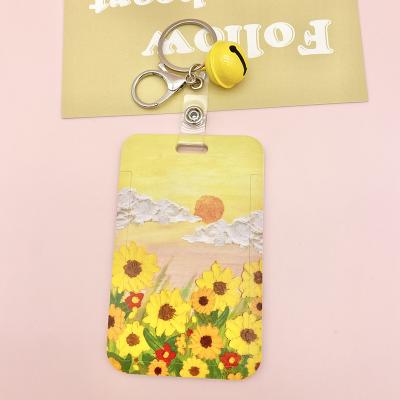 China Oil painting ins wind relief flower bus card subway card student meal card set key chain lanyard for sale