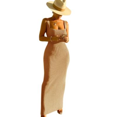 China Fashionable Strapless Sleeveless Custom Made Women Anti-pilling Dress 2021 Casual Dress Ladies Elegant Yarn Women Long Maxi Dress for sale