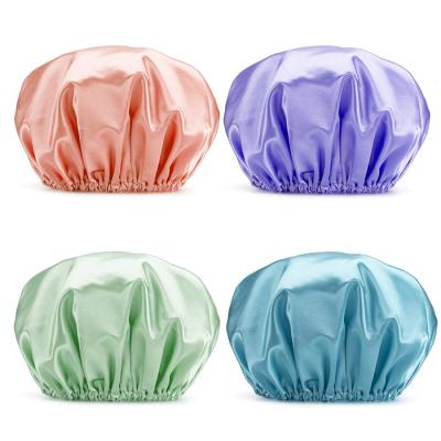 China Adjustable Reusable Waterproof Shower Caps Oversized Double Layer Shower Cap EVA Lining for sale