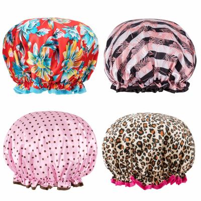 China Women'S Waterproof Shower Caps Satin Double Layer Printed for sale