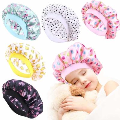 China Satin Wide Band Silk Bonnet Kids Children Night Sleep Cap Toddler Hair Bonnet For Sleeping for sale