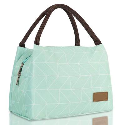 China Geometry Green Reusable Lunch Bags Cooler Tote Modern Picnic Lunch Bag for sale