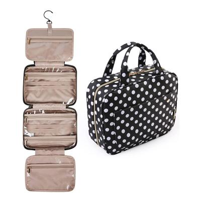 China Hanging Toiletry Makeup Bag Dot Water Resistant Fabric Travel Makeup Organizer for sale