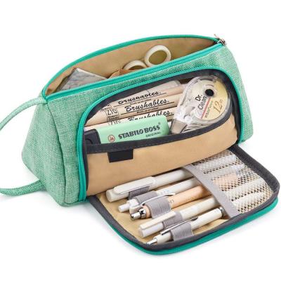 China Multi Slot Large Capacity Pen Bag Zipper Big Capacity Pencil Case  Mint Green for sale